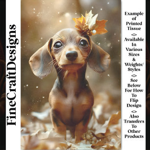 Süßer Dachshund Hund, Wald, Blätter CF9 Decoupage Seidenpapier