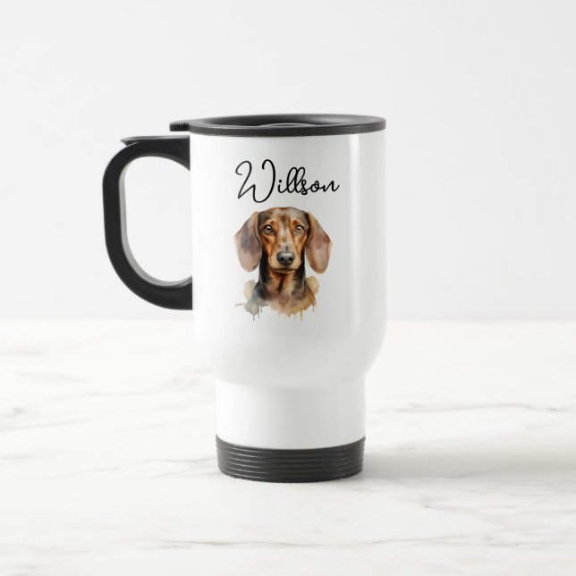Süßer Dachshund-Hund Wasserfarbe Reisebecher (Links)