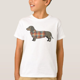 Süßer Dachshund im Karo-Pullover Hundeliebhaber Ki T-Shirt