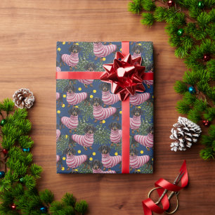 Süßer Dachshund im rosa Pullover Mistelzweig Navy Geschenkpapier