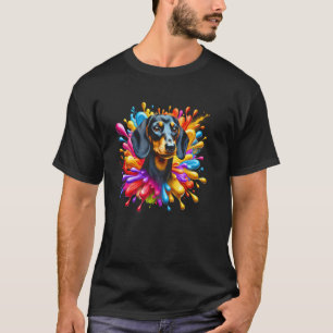 Süßer Dachshund in farbenfrohen Farbspritzern T-Shirt