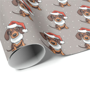 Süßer Dachshund in Weihnachtsmannmütze Weihnachtsg Geschenkpapier