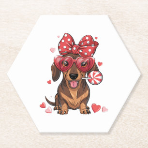 Süßer Dachshund mit Herzbrille und Polka-Punkten Untersetzer