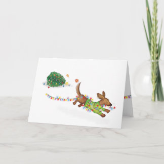 Süßer Dachshund mit Lichterkette Weihnachtskarte Karte