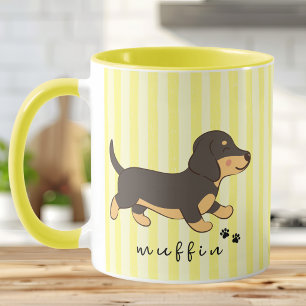 Süßer Dachshund-Name Gelbe Vintage-Streifen Tasse