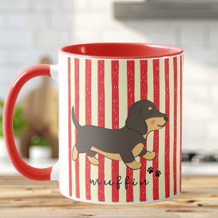 Süßer Dachshund-Name Rote Vintage-Streifen Tasse