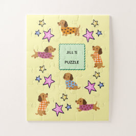 Süßer Dachshund und Sterne Personalisiertes Kinder Puzzle