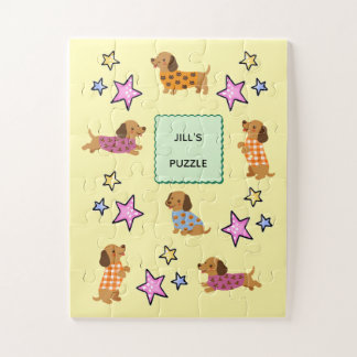 Süßer Dachshund und Sterne Personalisiertes Kinder Puzzle