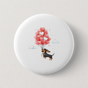 Süßer Dachshund Valentinstag Herz Ballon Hunde Lie Button