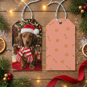 Süßer Dachshund Weihnachtsmann Hut Gemütliches Wei Geschenkanhänger