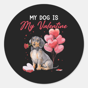 Süßer Dachshund-Welpe Valentinstag Besitzer Mein H Runder Aufkleber