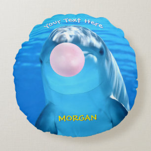 Süßer Delfin bläst Bubble Gum, Name und Nachricht Rundes Kissen