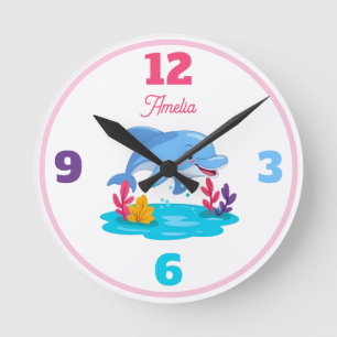 Süßer Delfin Meeres Tier Mädchen Name Runde Wanduhr