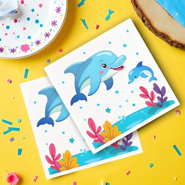 Süßer Delfin Meerestiere Geburtstagsfeier Serviette (Von Creator hochgeladen)