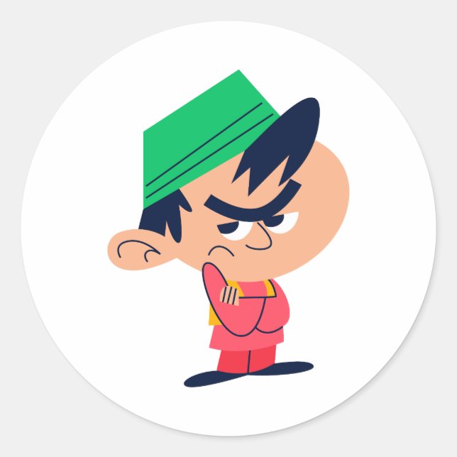 Süßer denkender Junge mit grüner Mütze Sticker (Vorderseite)
