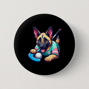 Süßer deutscher Schäferhund Feldhockey-Welpe-Masko Button
