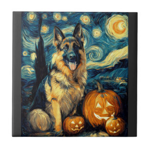 Süßer Deutscher Schäferhund Halloween Jack O Lante Fliese