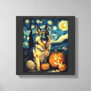 Süßer Deutscher Schäferhund Halloween-Kürbis Leinwanddruck