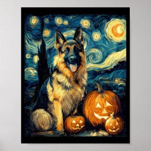 Süßer deutscher Schäferhund Halloween-Kürbisgesich Poster