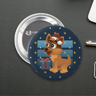 Süßer deutscher Schäferhund-Welpe Cartoon Sternenn Button
