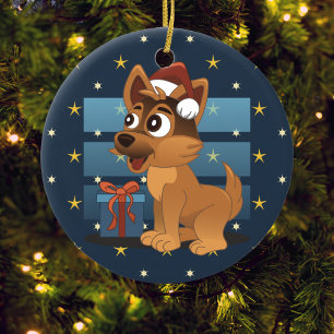 Süßer Deutscher Schäferhund-Welpe Cartoon Sternenn Keramik Ornament