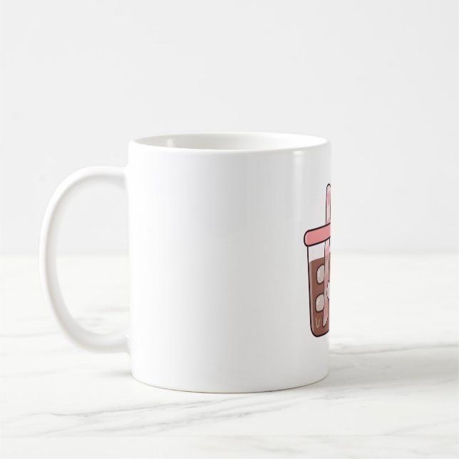 Süßer dicker Panda-Bär umarmt Eiskaffee Kaffeetasse (Links)