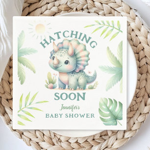 Süßer Dino Triceratops Dinosaurier Grüne Babyparty Serviette