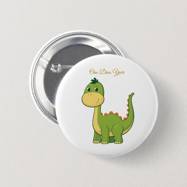 Süßer Dinosaurier 1. Geburtstagsfeier Button Pin (Vorne & Hinten)