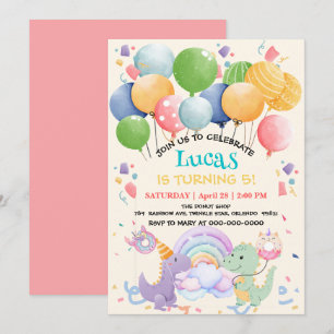 Süßer Dinosaurier Einhorn Regenbogen Donut Ballon Einladung