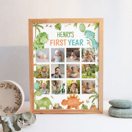 Süßer Dinosaurier-Geburtstag Erster Jahr Foto-Meil Poster