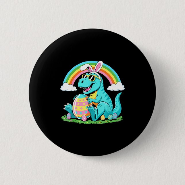 Süßer Dinosaurier-Hasen-Osterei-glücklicher-Ostern Button (Vorderseite)