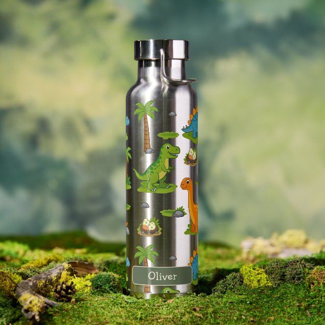 Süßer Dinosaurier-Kinder-Name-Schule Trinkflasche (Außenbereich (gedreht))