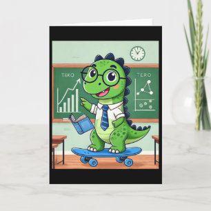 Süßer Dinosaurier-Lehrer Skateboarding im Klassenz Karte