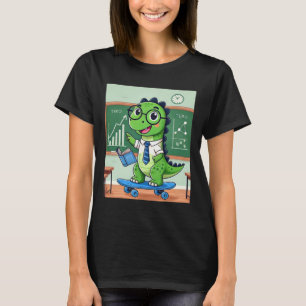 Süßer Dinosaurier-Lehrer Skateboarding im Klassenz T-Shirt