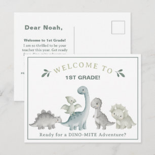 Süßer Dinosaurier-Lehrer Willkommen in der 1. Klas Postkarte