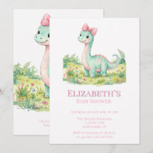 Süßer Dinosaurier mit rosa Schleife Baby Shower