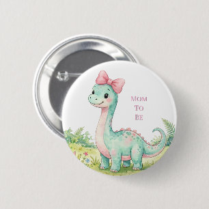 Süßer Dinosaurier mit rosa Schleife Baby Shower we Button