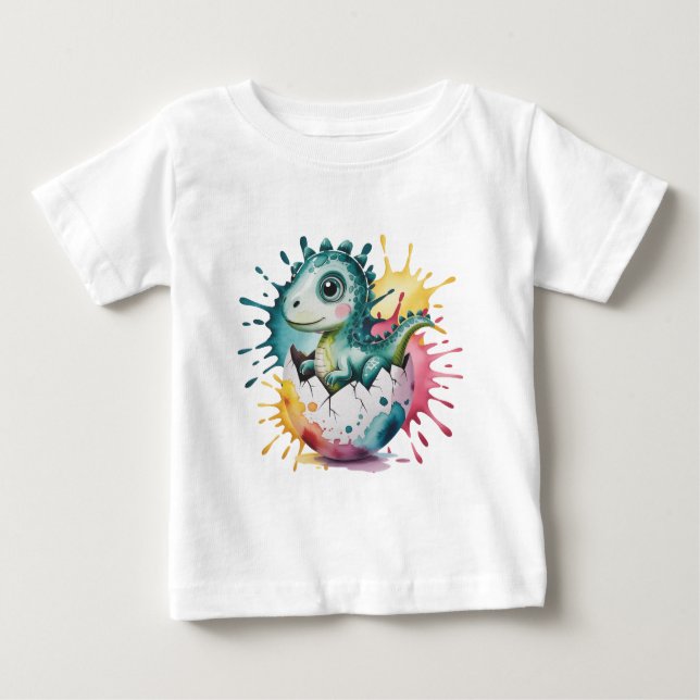 Süßer Dinosaurier mit Wasserfarbspritzer Baby Show Baby T-shirt (Vorderseite)