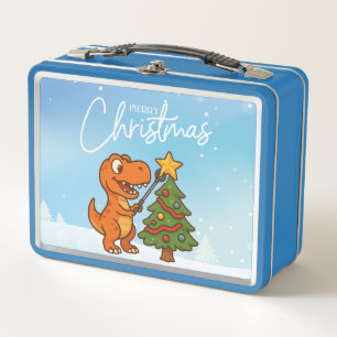 Süßer Dinosaurier mit Weihnachtsbaum Metall Brotdose