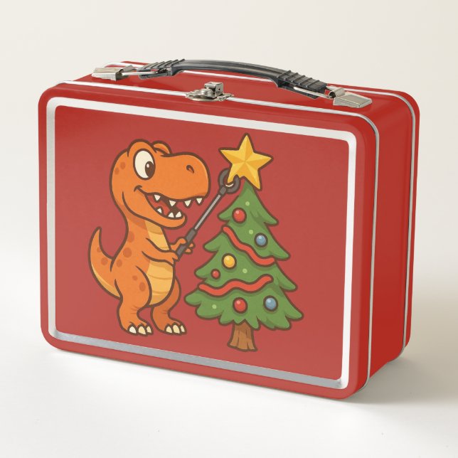 Süßer Dinosaurier mit Weihnachtsbaum Metall Brotdose (Vorderseite)