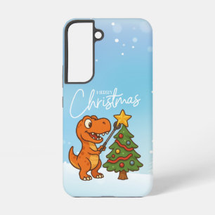 Süßer Dinosaurier mit Weihnachtsbaum Samsung Galaxy Hülle