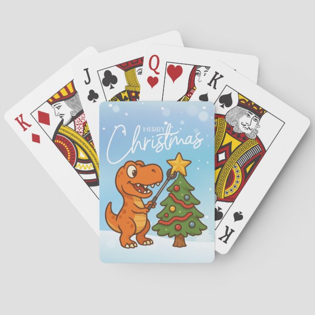 Süßer Dinosaurier mit Weihnachtsbaum Spielkarten (Rückseite)
