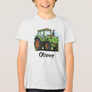Süßer Dinosaurier-Traktor Kinder Tri-Blend Shirt
