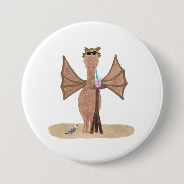 Süßer Drache am Strand Button (Vorderseite)