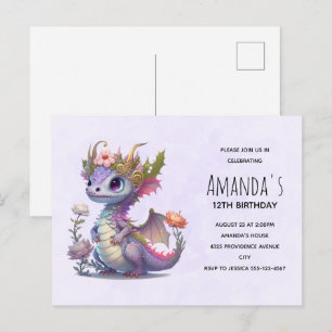 Süßer Drache mit eleganter Krone Geburtstagseinlad Postkarte