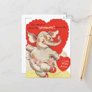 Süßer drehender Elefant Valentinstag Retro Vintage Feiertagspostkarte