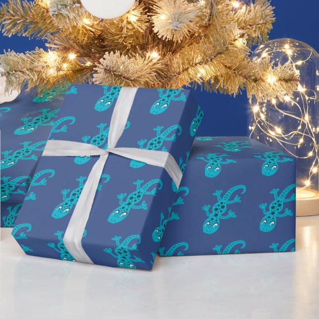 Süßer Eidechsen Gecko Blau Kind Geschenkpapier (Feiertage)