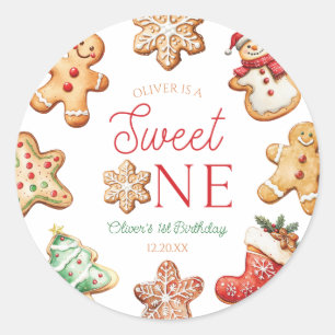 Süßer Ein Gingerbread-Keks 1. Geburtstagsfeier Runder Aufkleber