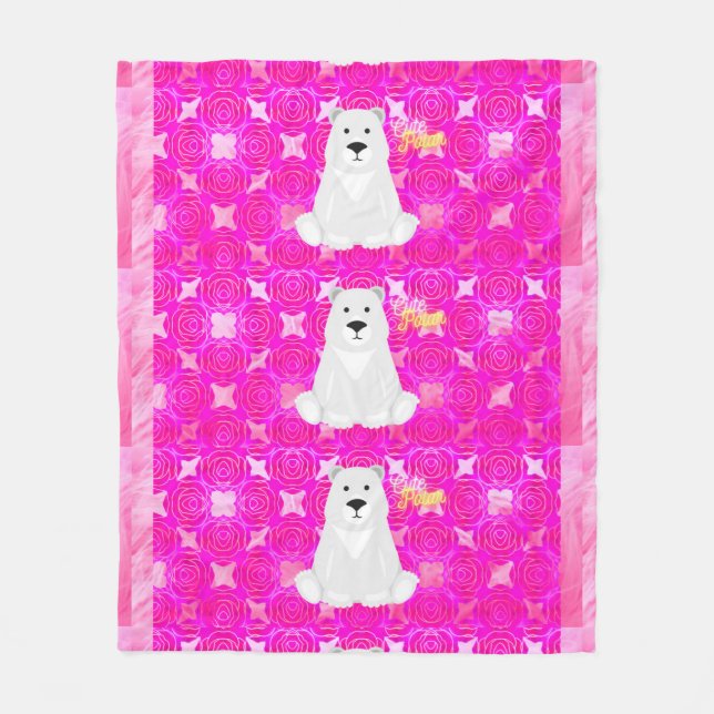 Süßer Eisbär Rosa Blumen Fleece-Decke Fleecedecke (Vorderseite)