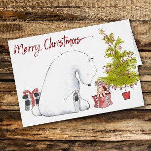 Süßer Eisbär und Geschenk-Hase Weihnachtskarte